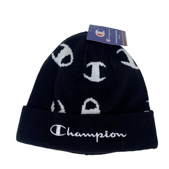 Champion Beanie Winter Hat All Over Logo Script Spellout Hip Hop Streetwear - Picture 5 of 7